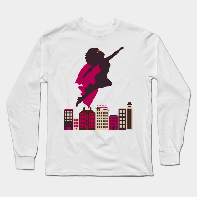 SuperHero Flying Above City -Blerd Long Sleeve T-Shirt by quelparish